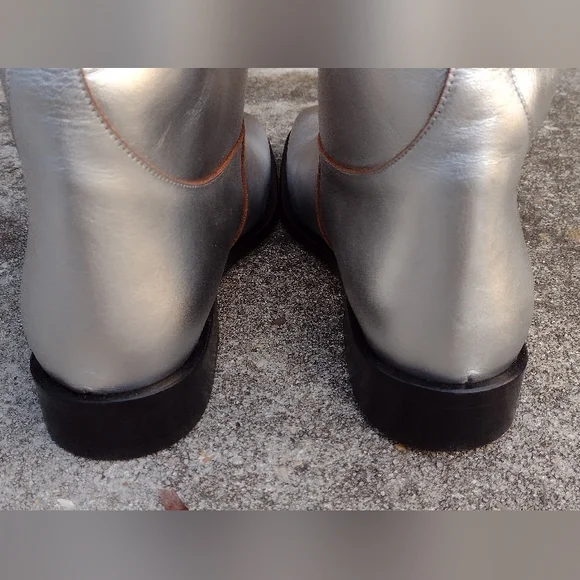 Khaite The Wooster Riding Boots Silver Metallic Leather NWOT - Picture 8 of 15
